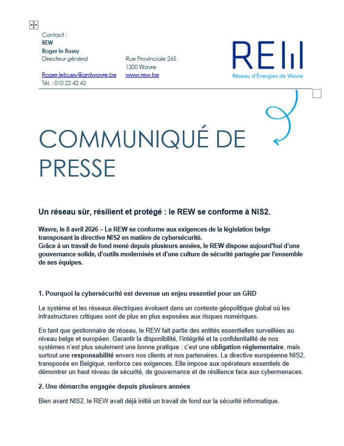 Communiqué de presse REW — Conformité NIS2